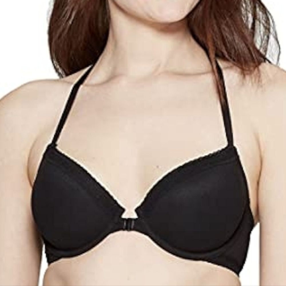 Auden Ace Lightly Lined Black Mesh Lace Trim Racerback Front Close Bra, Sz 34B